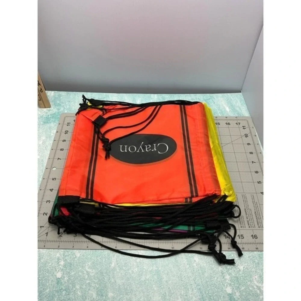 12 Crayon Drawstring‎ Backpacks Bulk Pack Kids Party Favor School Supplies